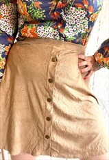 Vintage Boho Tan Suede Style Western 90's Skater Skirt