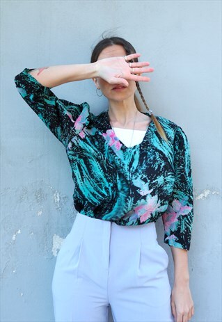 VINTAGE TROPICAL FLOWER PRINT BLOUSE