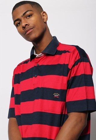 VINTAGE PAUL & SHARK STRIPED POLO SHIRT RED AND BLACK