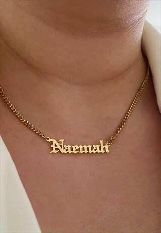 PERSONALISED OLD ENGLISH LETTER NAME CUBAN CHAIN NECKLACE 