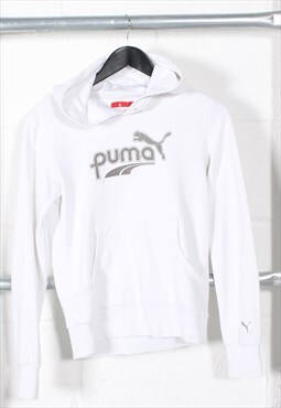 Vintage Puma Hoodie in White Pullover Sports Jumper Size 6