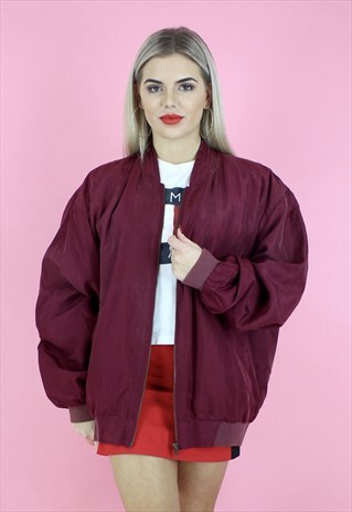 90S MAROON SILK BOMBER OVERSIZED JACKET