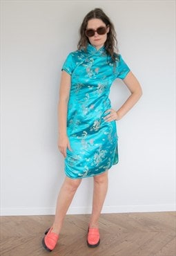 Vintage 80's Blue Chinese Style Mini Dress