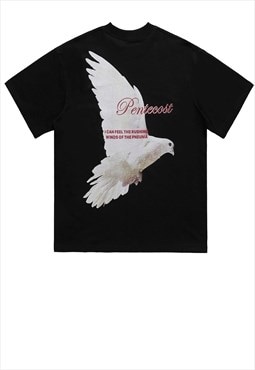 Dove print t-shirt grunge punk tee retro peace top in black