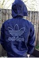 NAVY LINED LARGE BACK EMBROIDERED DETAIL ADIDAS JACKET 