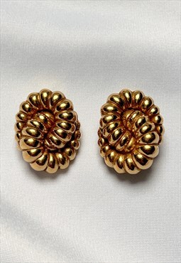 Christian Dior Earrings Gold Twist Stud Vintage Clip on 