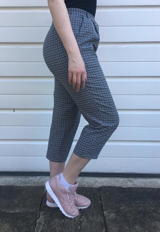 WOMENS VINTAGE 80S TROUSERS HIGH WAIST CHECKED PANTS