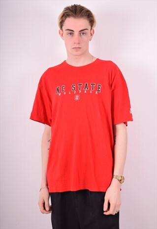 ADIDAS MENS VINTAGE NC WOLFPACK T-SHIRT TOP XL RED 90S