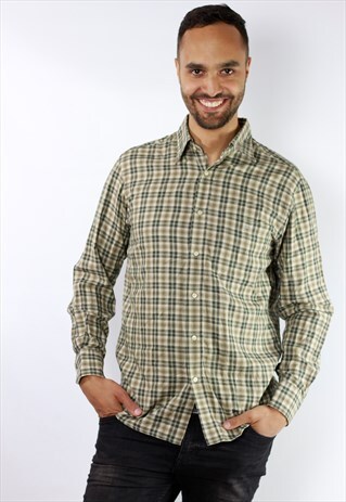VINTAGE LACOSTE BUTTON DOWN FLANNEL CHECKED SHIRT GREEN MEN