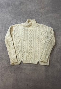 Roll Neck Knitted Jumper Cute Cable-Knit Patterned Sweater