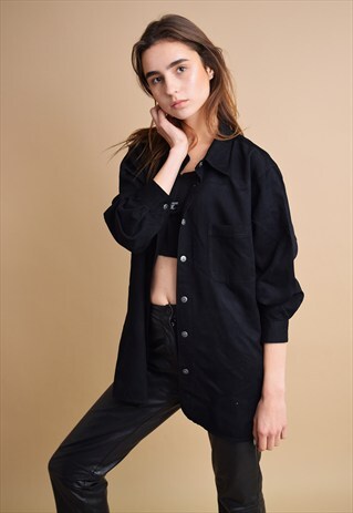 COOL 90'S RETRO GRUNGE MINIMALIST BLACK OVERSIZED SHIRT TOP