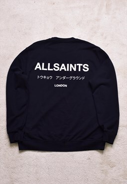 AllSaints Underground Crew Black Print Oversize Sweater