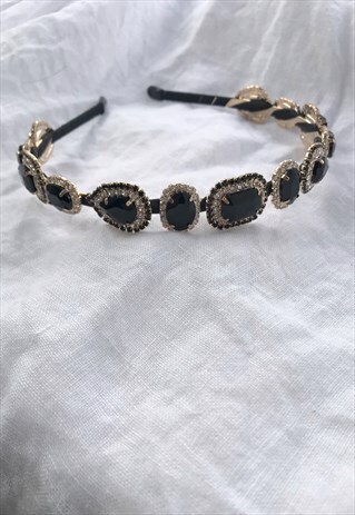 GOLD, SILVER AND BLACK JEWELLED HEADBAND CROWN