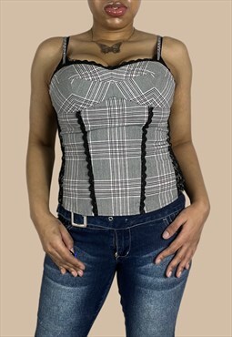 Vintage Y2K Plaid Corset with Adjustable Strap and Stretch 