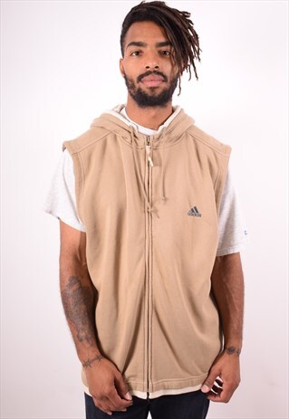ADIDAS MENS VEST HOODIE JACKET SLEEVELESS XXL KHAKI 90S