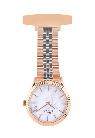 Annie Apple Marble Rose Gold Silver Link Nurses Fob Watch