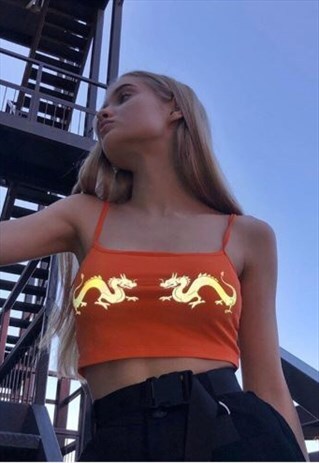 Y1 REFLECTIVE ORANGE VEST CROPPED TOP