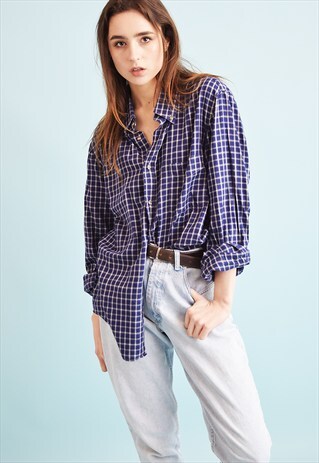 90'S RETRO TARTAN GRUNGE OVERSIZED DADS SHIRT TOP