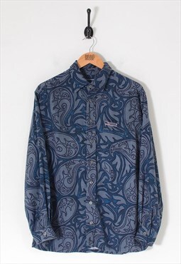 Vintage guess patterned shirt grey-blue large - bv9964
