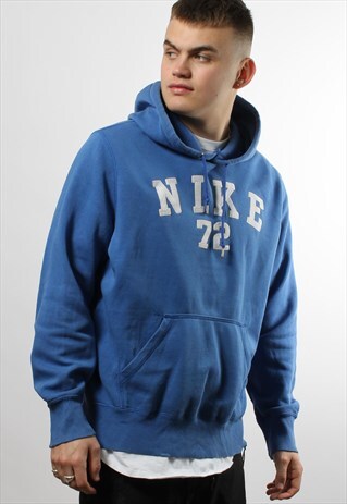 VINTAGE NIKE BLUE HOODIE WITH SPELL OUT ACROSS CHEST