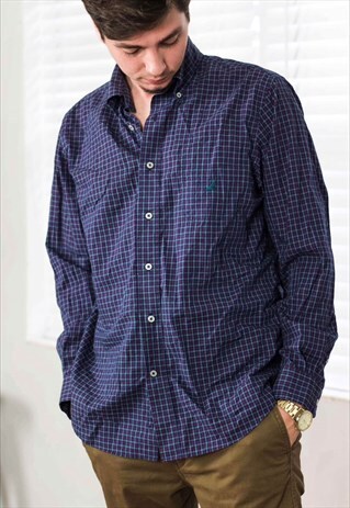 VINTAGE NAUTICA CHECKED SHIRT LOGO 90S M 9.0