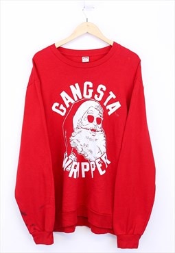 Vintage Gangsta Wrapper Christmas Sweatshirt Red With Print 
