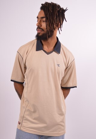DIADORA MENS VINTAGE POLO SHIRT XXL BROWN 90S