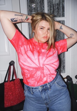 TIE DYE T SHIRT PINK HOT TOP LADIES SIZE M RAVE FESTIVAL