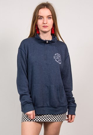VINTAGE NAVY BLUE QUARTER ZIP SWEATSHIRT SWEATER