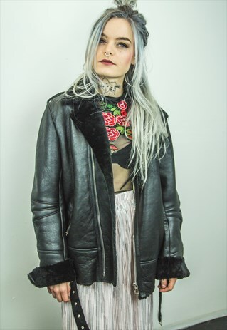 SHEEPSKIN & BLACK SHEARLING LEATHER BIKER JACKET (UNISEX)