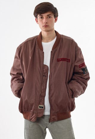 VINTAGE NAF NAF BOMBER 90S BROWN BIG LOGO