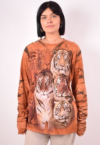 WOMENS VINTAGE TIGER TOP LONG SLEEVE MEDIUM BROWN 90S