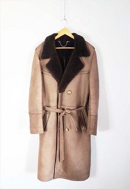 70s Brown Shearling Trench Coat