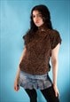 Vintage Size M/L Leather Knitted Tank Top in Brown.