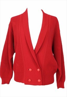 Vintage 70s Cardigan Mod Kitsch Bright Cherry Red Wool Knit