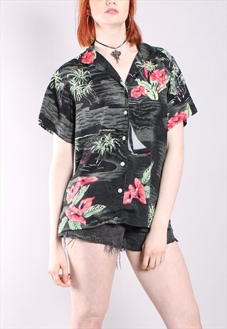 VINTAGE 80S HAWAIIAN TROPICAL PATTERNED FESTIVAL SHIRT