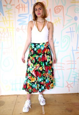 Skirt Vintage 80s Wrap Around Floral Print Frill Midi UK 10