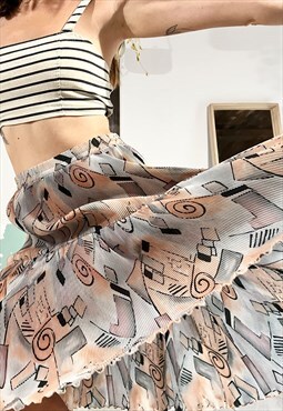 80s vintage pleated geometric print skirt