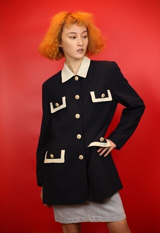 VINTAGE 1990S NAVY BLUE BLAZER WITH BUTTONS DETAIL