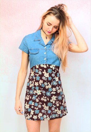 1990S VNTAGE REWORKED DENIM MINI DRESS