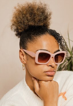 Pink Oversized Chunky Cat Eye Angular Sunglasses