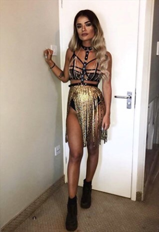 RAINBOW ROAR HOLOGRAPHIC TASSEL SKIRT (LONG)