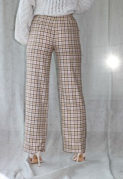 High Rise Wide Leg Check Trousers