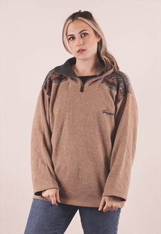 VINTAGE 90S CRAZY PRINT BROWN FLEECE JACKET /A19080