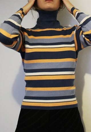90S STRIPED RIBBED TURTLENECK TOP