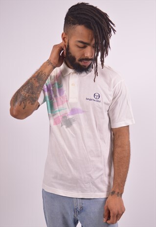 SERGIO TACCHINI MENS VINTAGE POLO SHIRT LARGE WHITE 90S