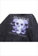 SKULL PRINT HOODIE VINTAGE WASH PULLOVER CREEPY JUMPER GREY