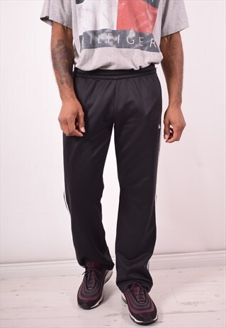 ADIDAS MENS VINTAGE TRACKSUIT TROUSERS W30 L30 BLACK 90S