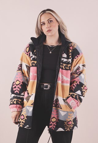 VINTAGE 90S CRAZY PRINT PADDED FLEECE JACKET /A14068