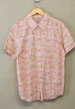 Vintage Floral Summer Shirt Pink Short Sleeve With Patterns 